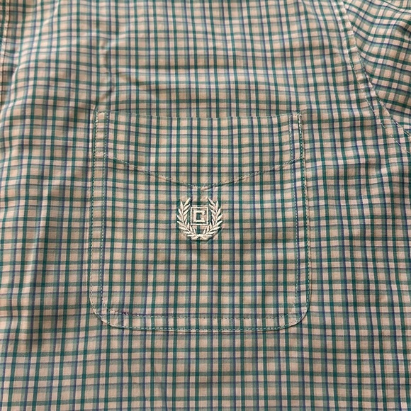 Chaps Green Blue White Plaid Button Down Short Sleeve Dress Casual Shirt Size XL - Picture 4 of 11